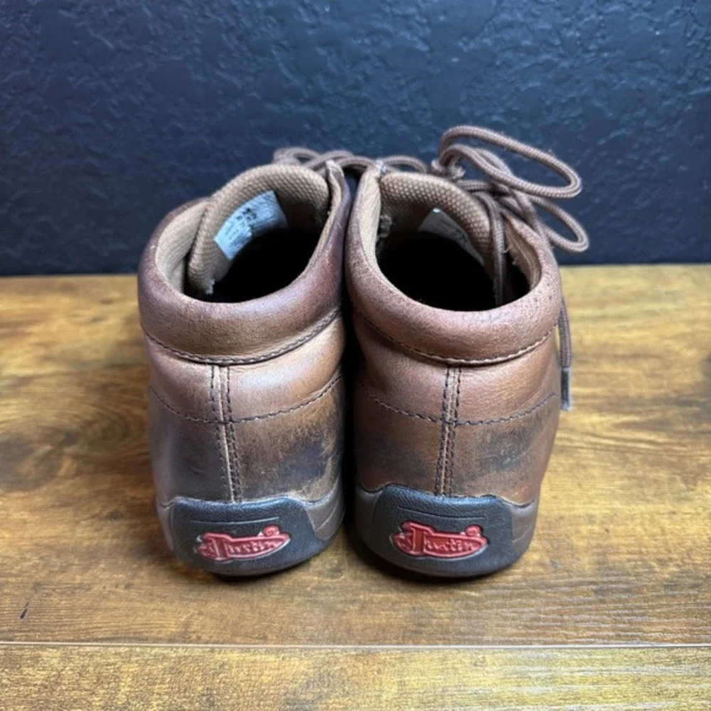 Justin STK#‎ 232 Brown Leather Moc Toe Chukka Work Boots Mens Size 8M